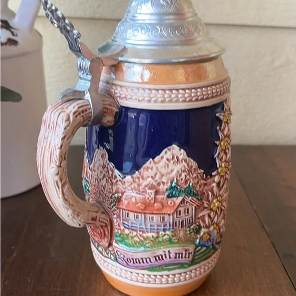 Gerz W. Germany Colorful Ceramic Beer Stein with Lid Man Groping Woman